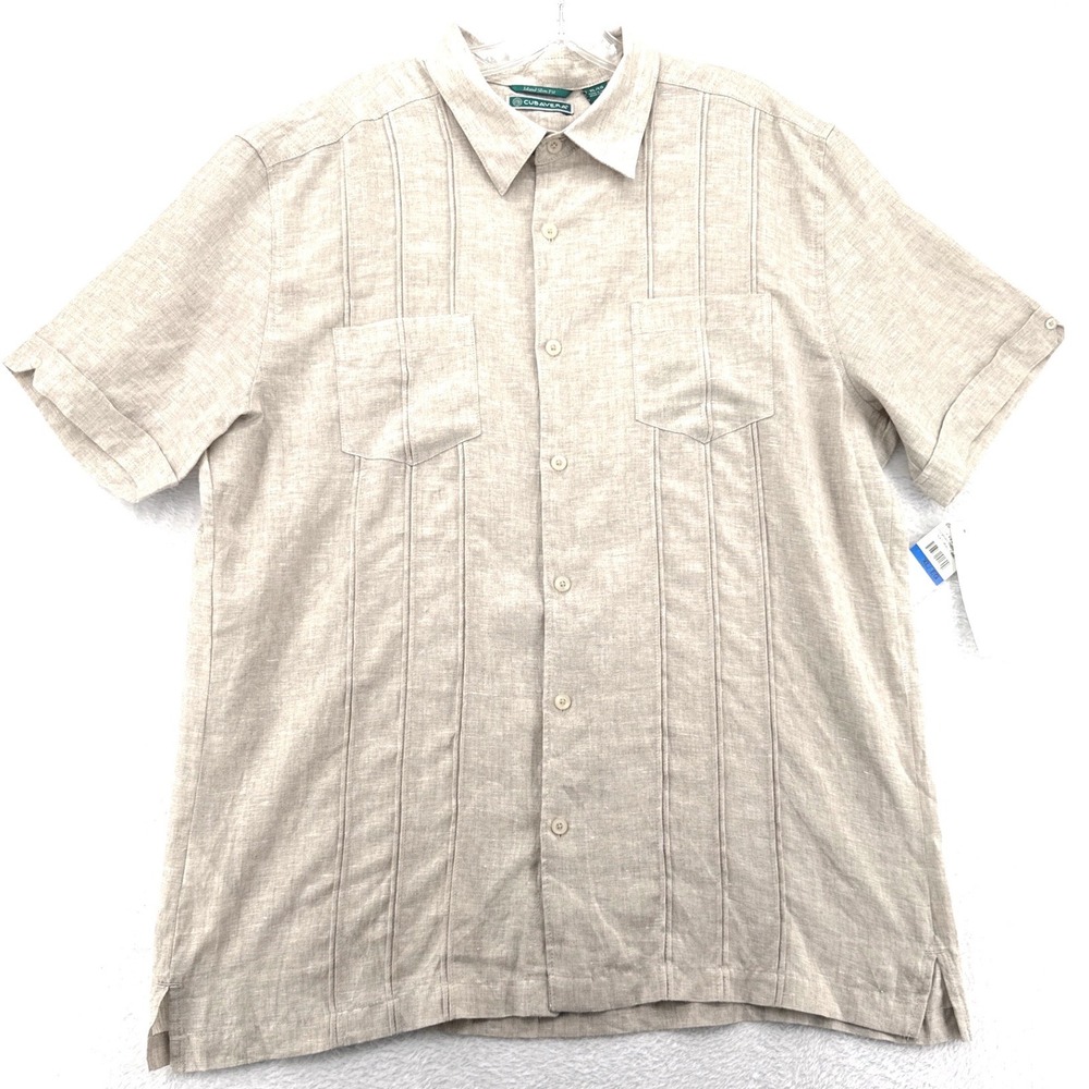 Cubavera Mens Shirt XL Natural Beige 100% Linen Island Slim Fit Guayabera New
